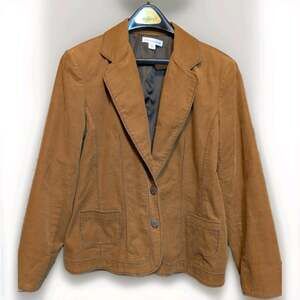 Coldwater Creek Brown Corduroy Blazer Womens Size 16 Leaf Button Fall Jacket